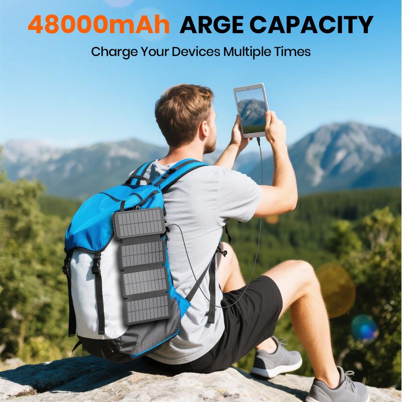Black Friday Sale - 4 Panel Solar Charger Power Bank, Wireless Portable Charger